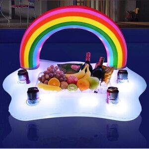Inflatable Rainbow Cloud Pool Drink Holder with Solar Lights